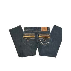 Morris jeans womens euro 42 us 10 dark leather embroidered fur biker boho unique